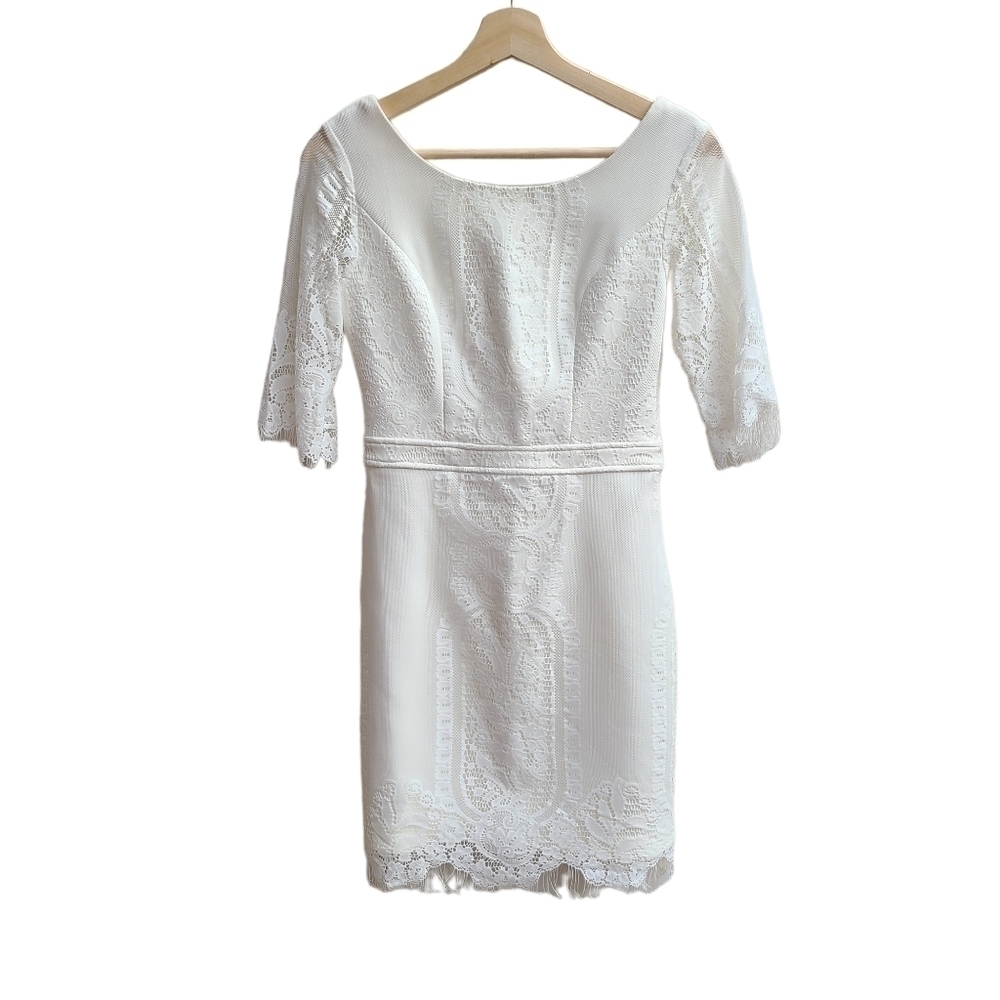 Tea n Cup White Lace Open Back Bridal Mini Dress XS Rehearsal Bachelorette